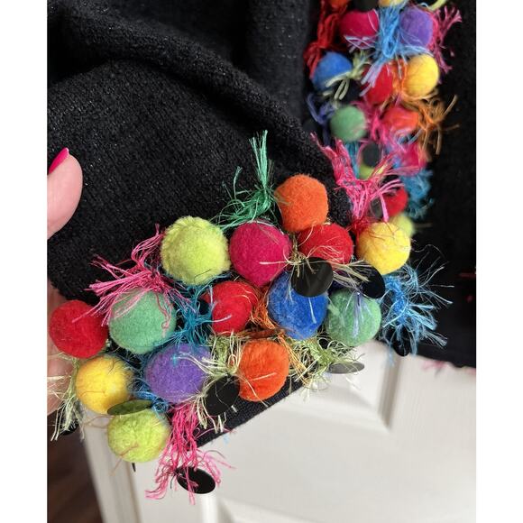 DESIGN OPTIONS By Philip & Jane Gordon Colorful Pom Pom Sweater Cardigan XL NWT - Picture 4 of 13